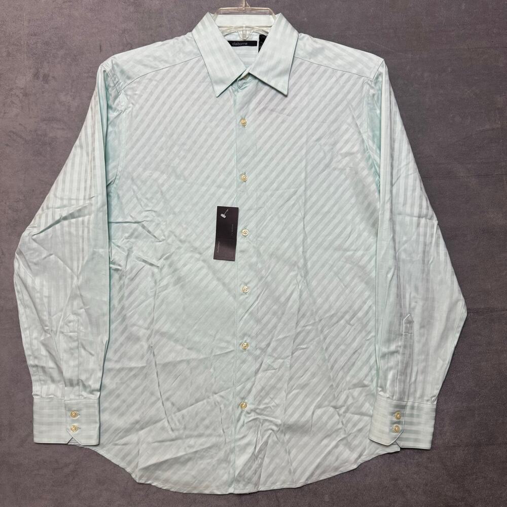Men’s Claiborne Modern Fit Long Sleeve Sea foam/Mint Green Striped Dress Shirt